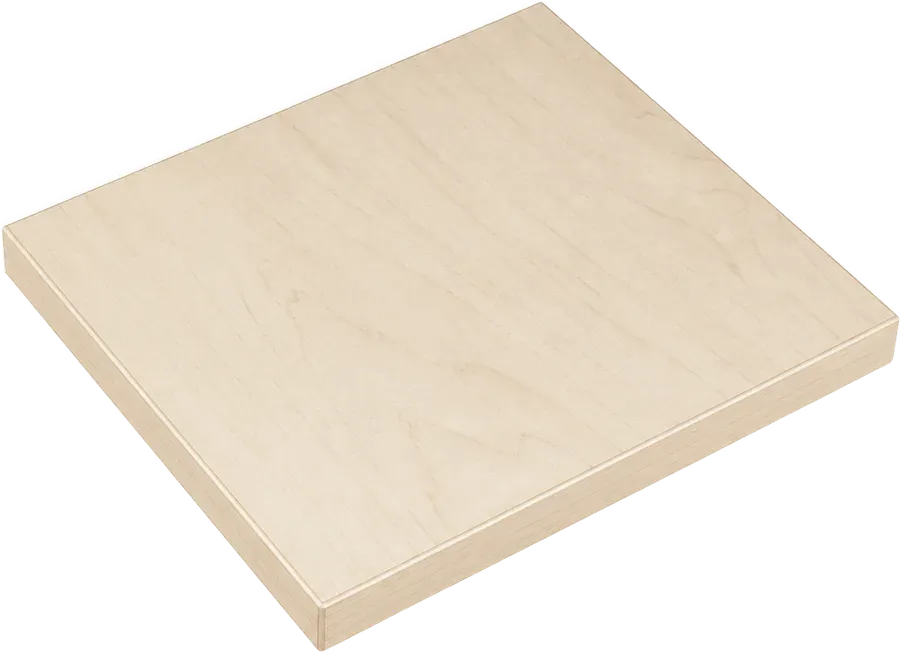 A birch veneer panel with a crisp edge-banded corner